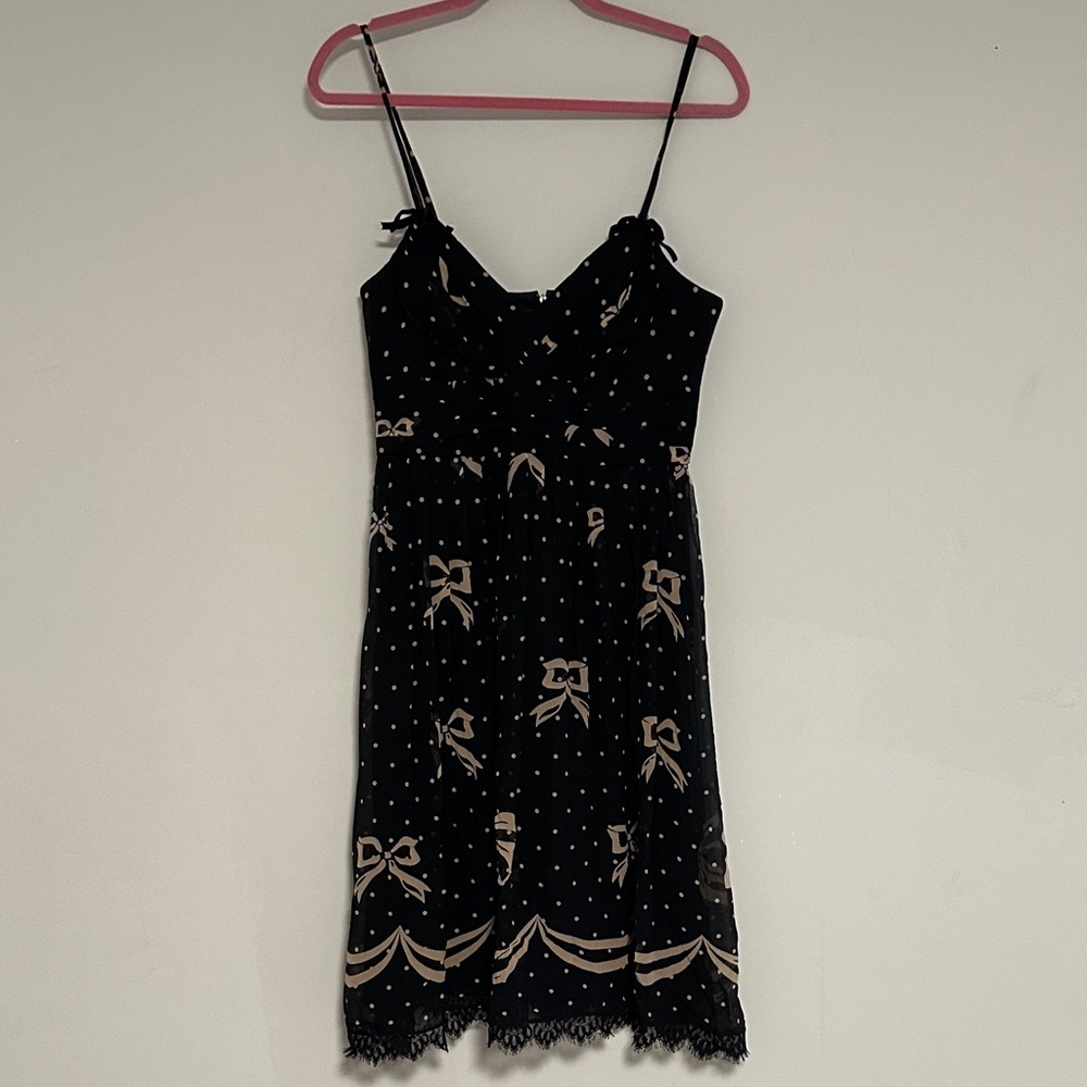 Shoshanna Bow Silk Dress, Black/Tan, Size 10